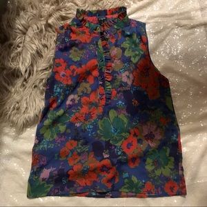 J. Crew Navy Floral Sleeveless Blouse Size 8